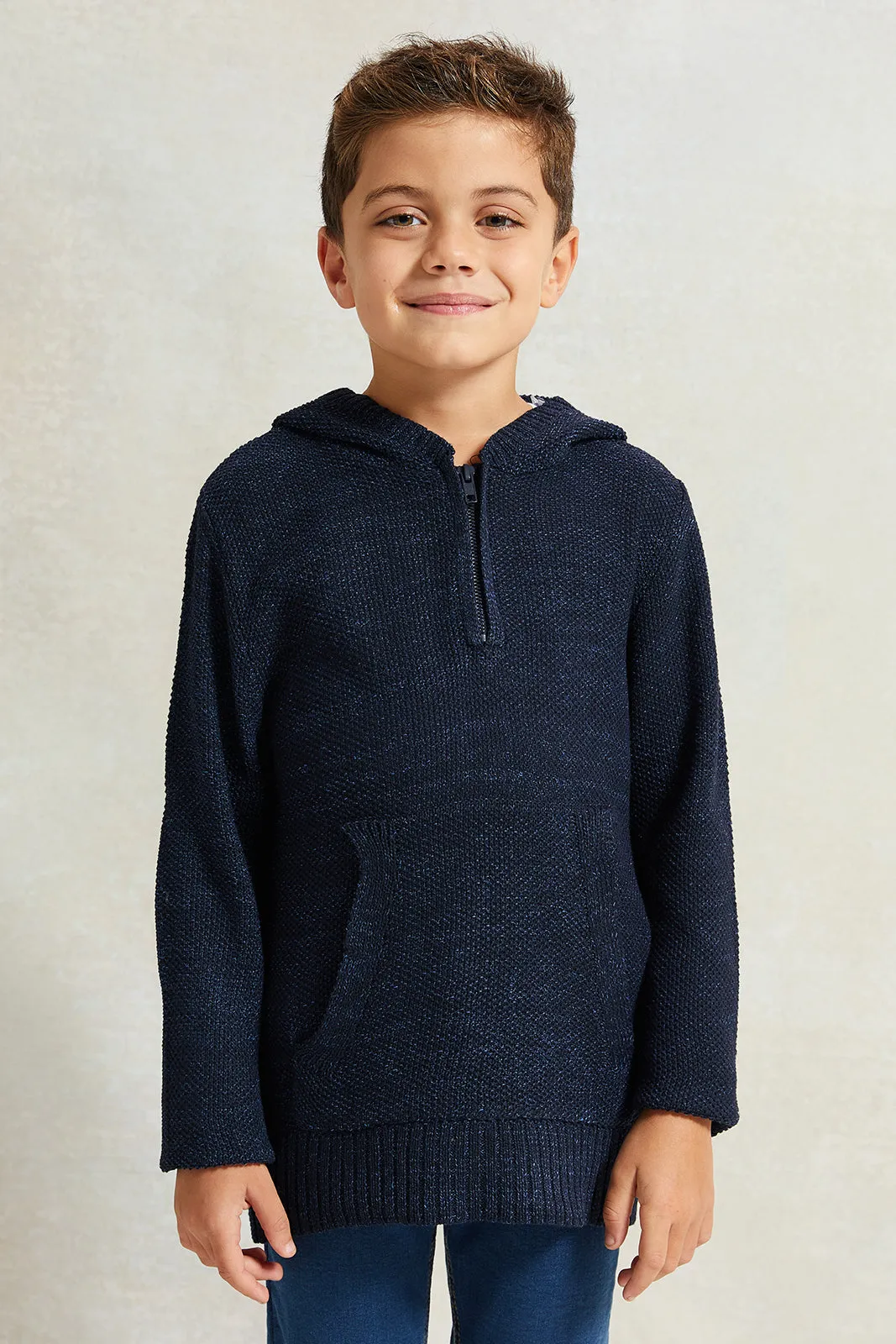 Boys Navy Solid Hooded Sweater sold by Redtag
