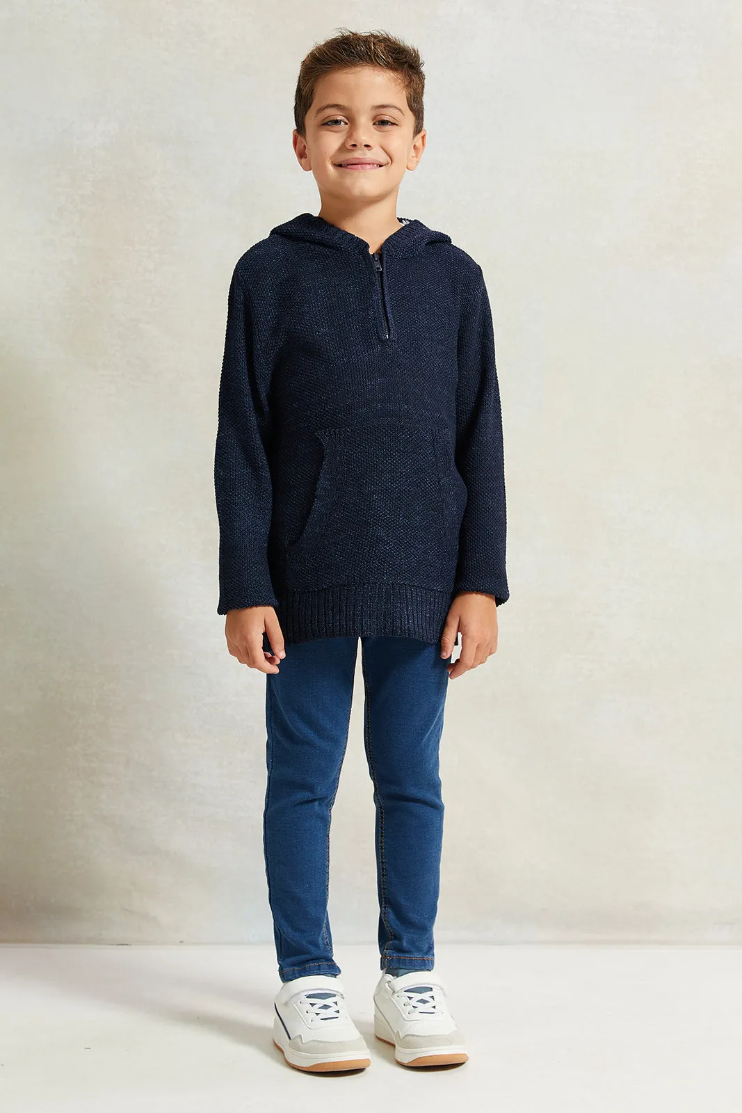 Boys Navy Solid Hooded Sweater sold by Redtag product image thumbnail 2
