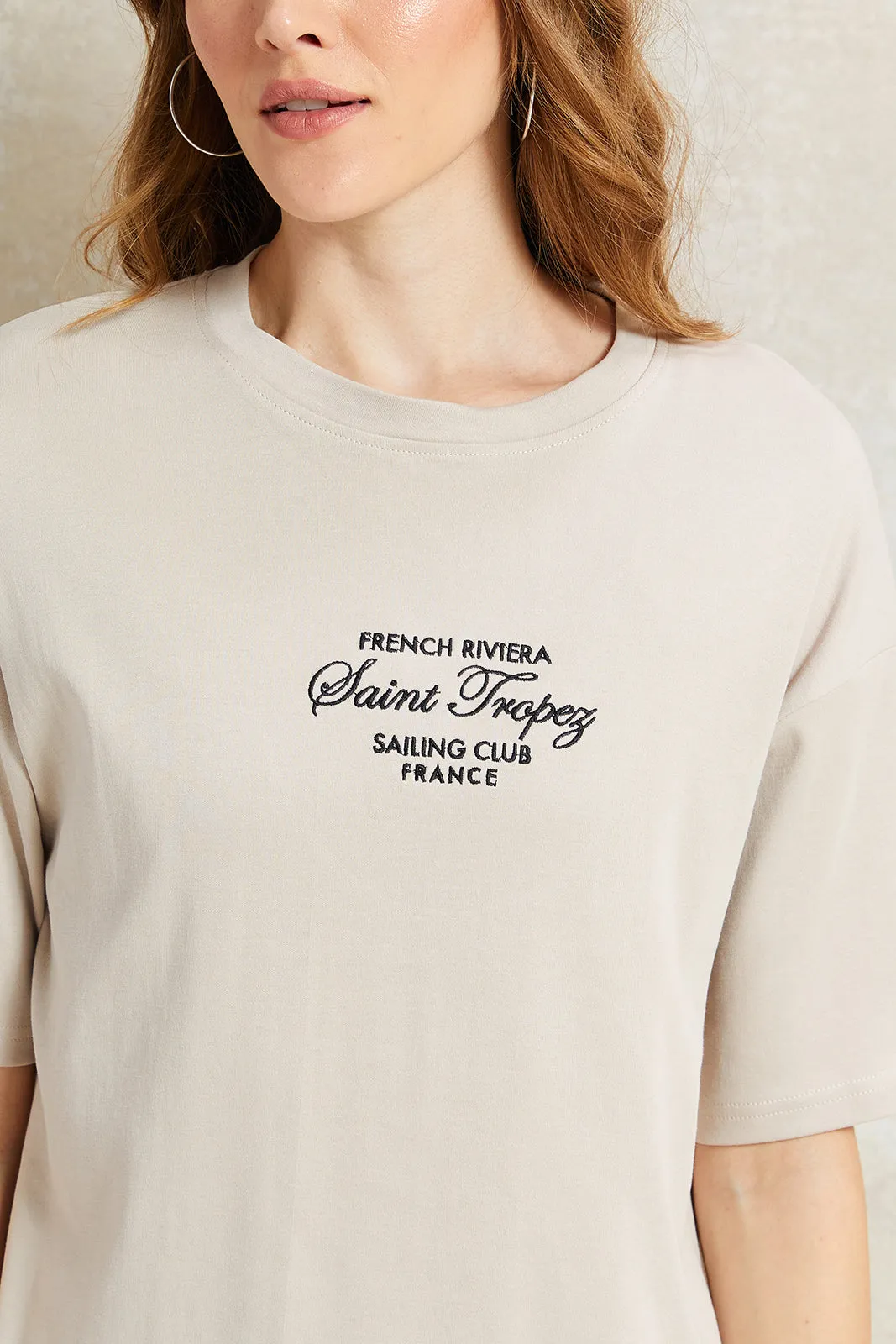 Women Ecru Embroidered Boxy T-Shirt sold by Redtag product image thumbnail 4