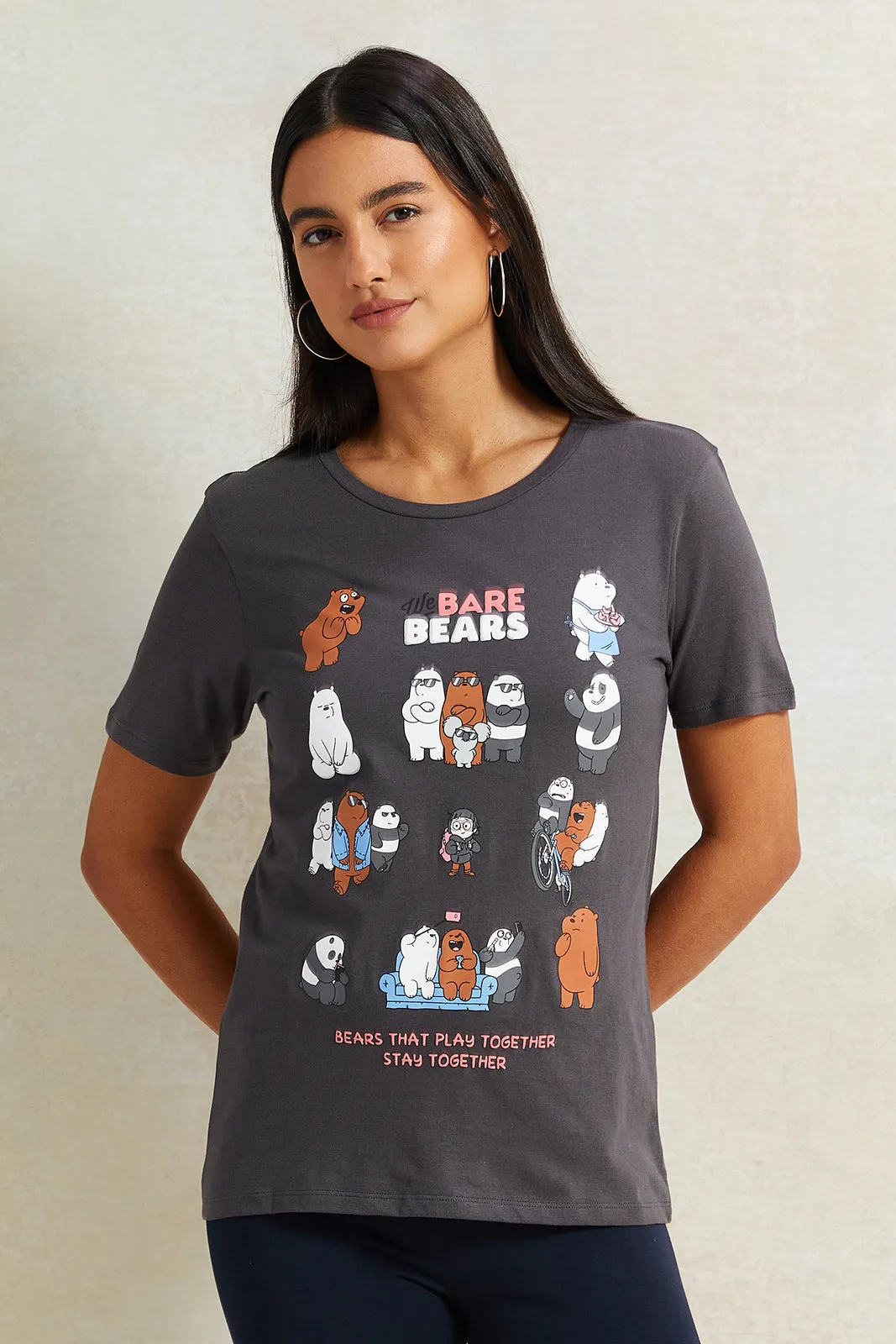 Women Grey We Bare Bears Printed T-Shirt sold by Redtag