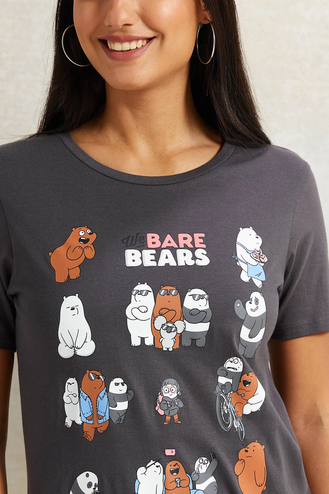 Women Grey We Bare Bears Printed T-Shirt sold by Redtag product image thumbnail 4