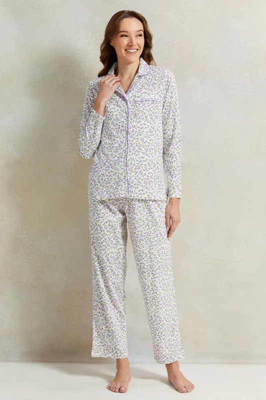Women Lilac Cotton Classic Pyjama Set (2 Piece) sold by Redtag