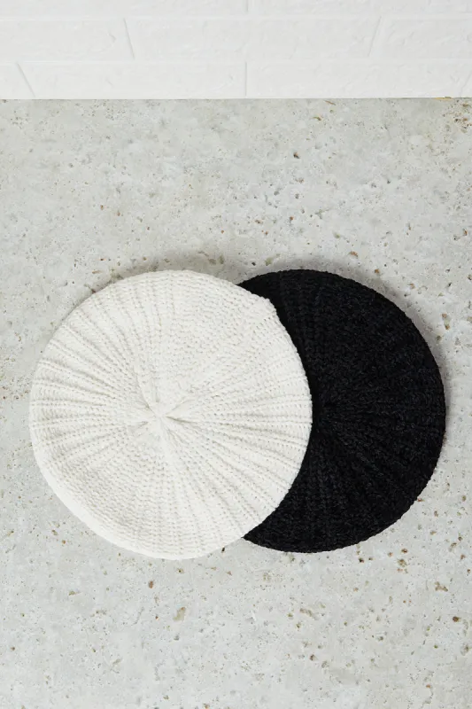 Women Black And White Embellished Knitted Cap Set (Pack of 2) sold by Redtag