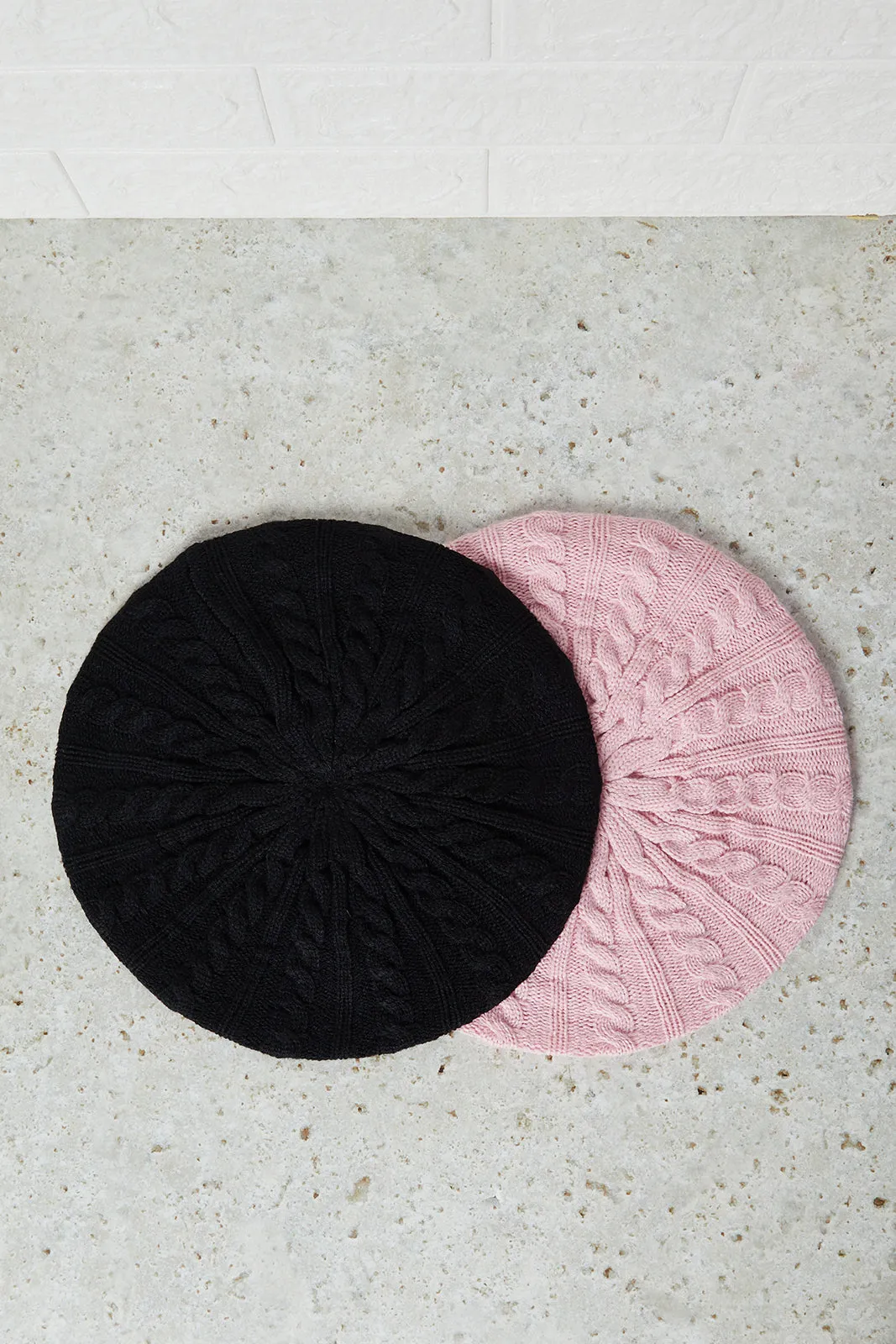 Women Black And Pink Embellished Knitted Cap Set (Pack of 2) sold by Redtag