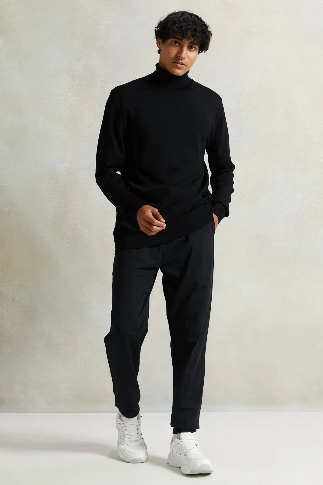 Men Black Solid High Neck Pullover sold by Redtag product image thumbnail 2