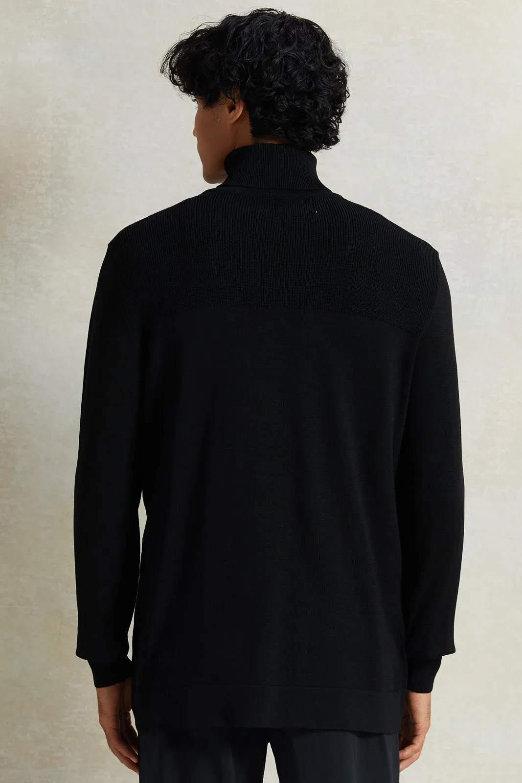 Men Black Solid High Neck Pullover sold by Redtag product image thumbnail 3