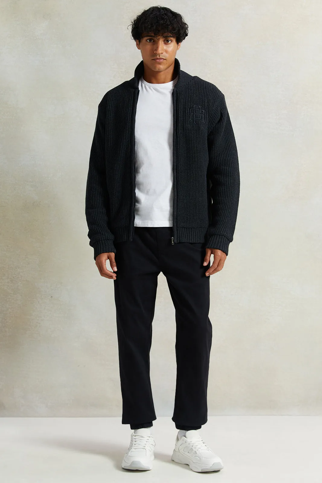 Men Charcoal Shawl Collar Cardigan With Faux Fur Lining sold by Redtag product image thumbnail 2