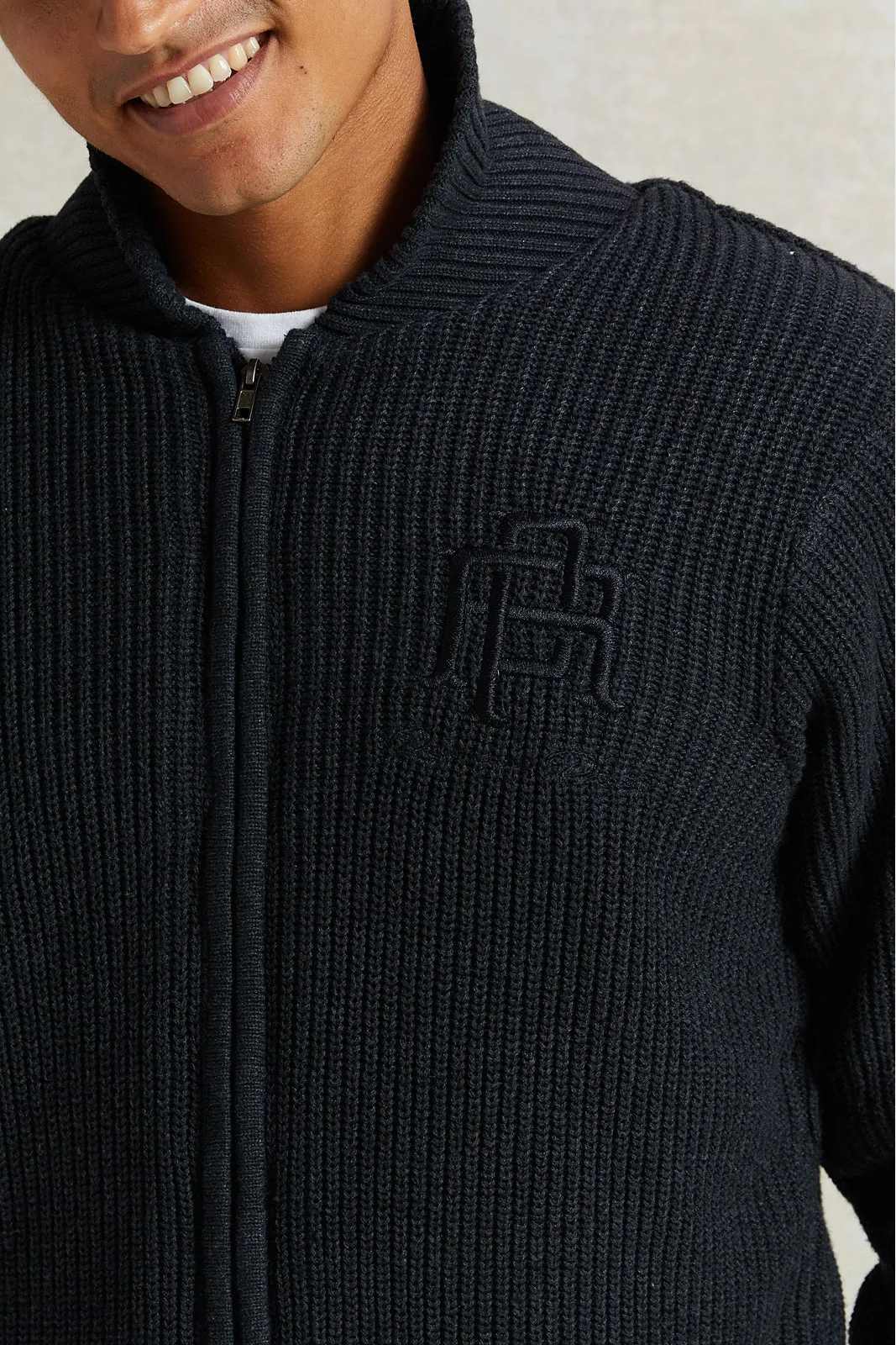 Men Charcoal Shawl Collar Cardigan With Faux Fur Lining sold by Redtag product image thumbnail 4