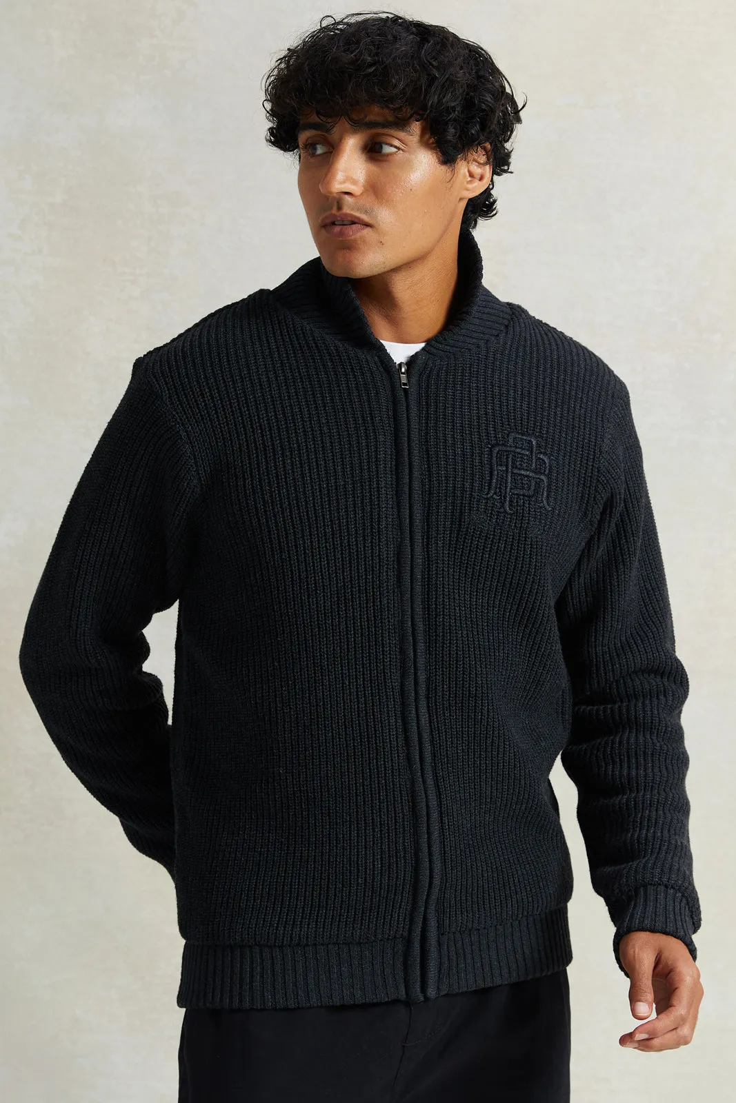 Men Charcoal Shawl Collar Cardigan With Faux Fur Lining sold by Redtag