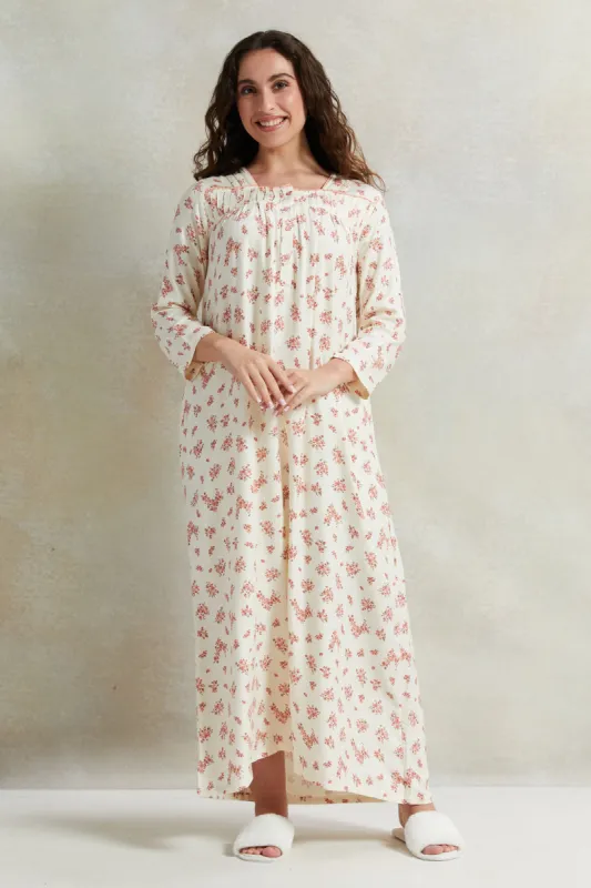 Women Ivory Printed Nightgown made by Redtag