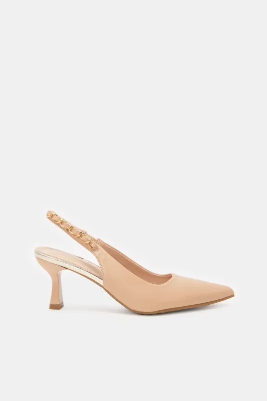 Women Beige Embellished Slingback Shoes sold by Redtag