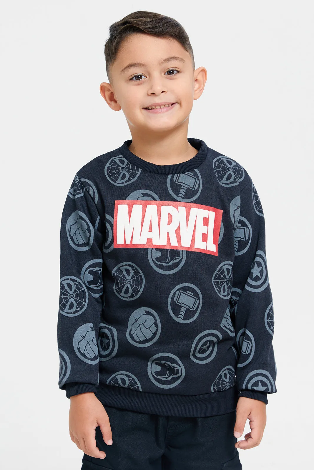 Boys Black Marvel Printed Sweatshirt sold by Redtag