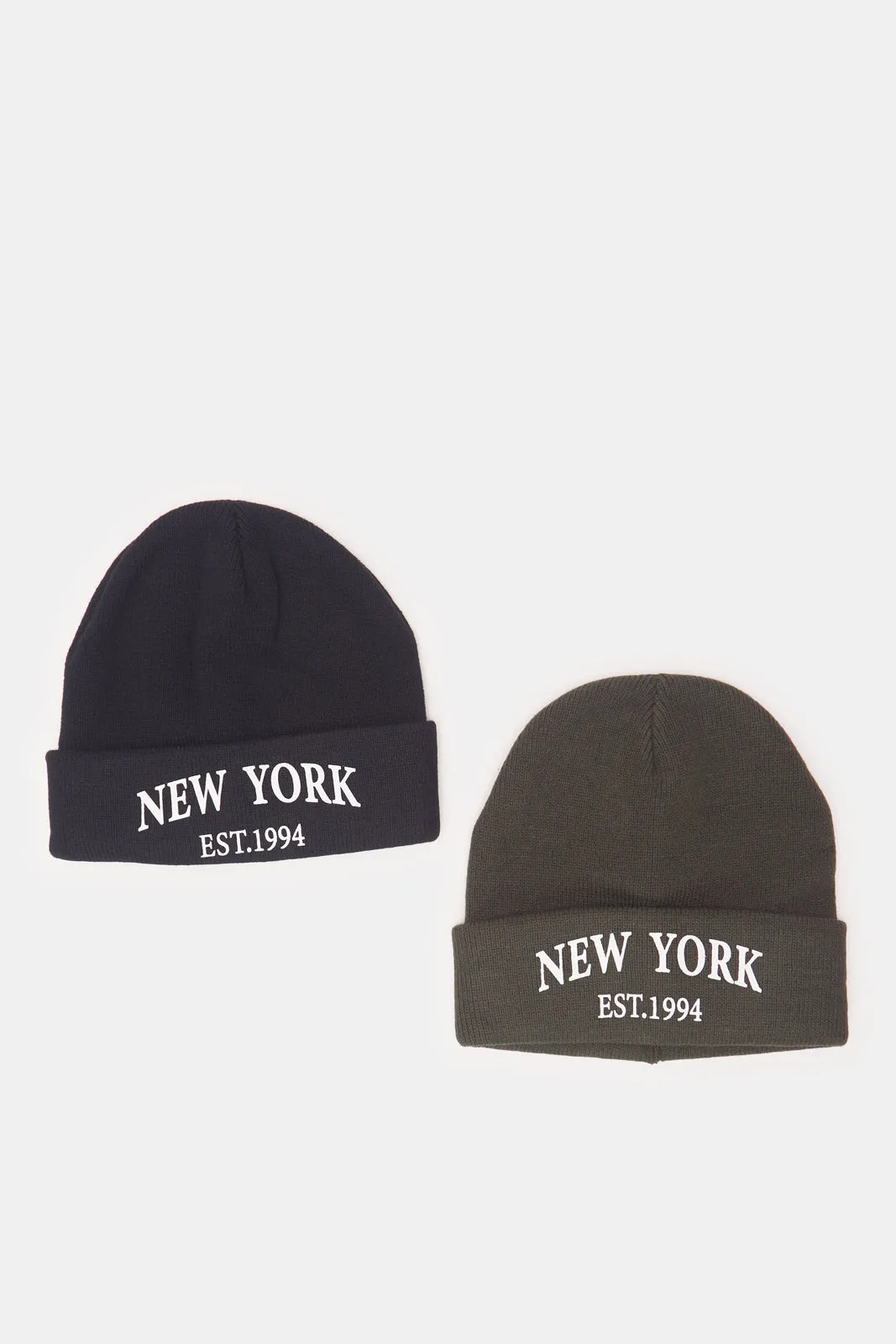 Boys Black And Olive Knitted Cap Set (2 Piece) sold by Redtag