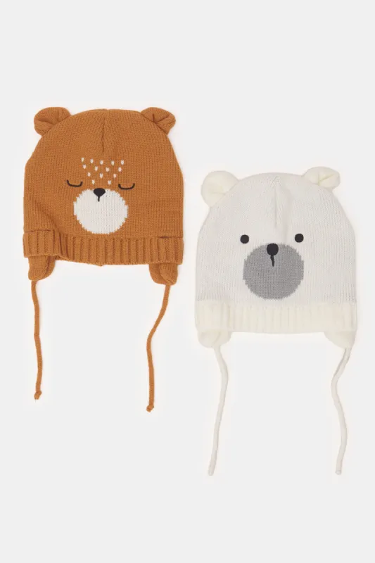Boys Brown And Ivory Knitted Cap Set (2 Piece) sold by Redtag
