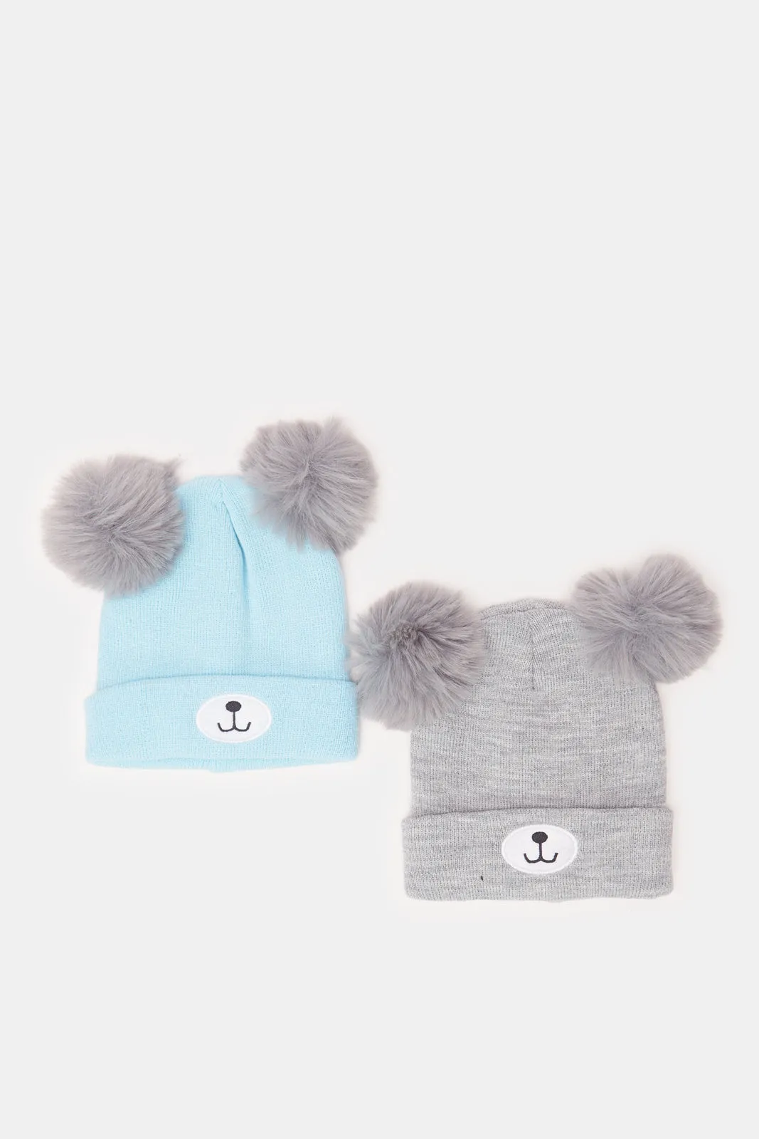 Boys Blue And Grey Knitted Cap Set (2 Piece) sold by Redtag
