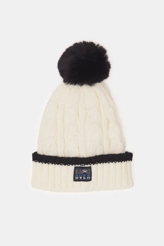 Boys Cream Knitted Cap sold by Redtag