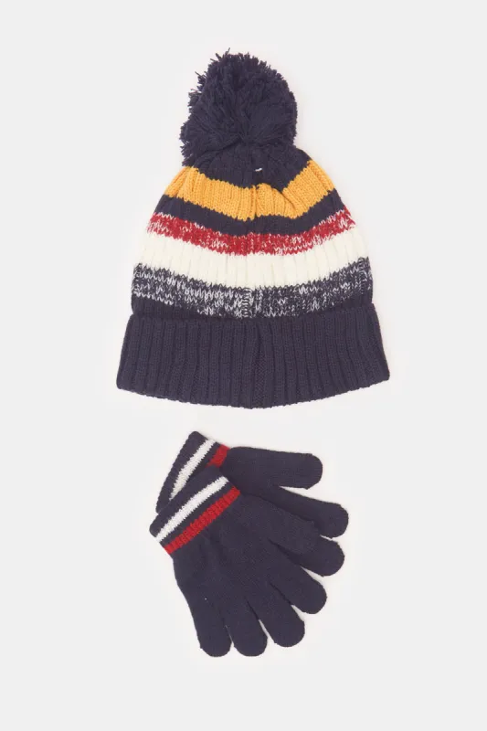 Boys Navy Knitted Cap With Gloves (2 Piece) sold by Redtag