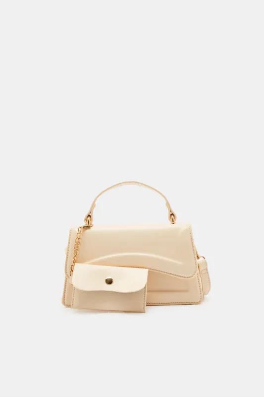 Women Cream Flap Messenger Bag With Pouch sold by Redtag