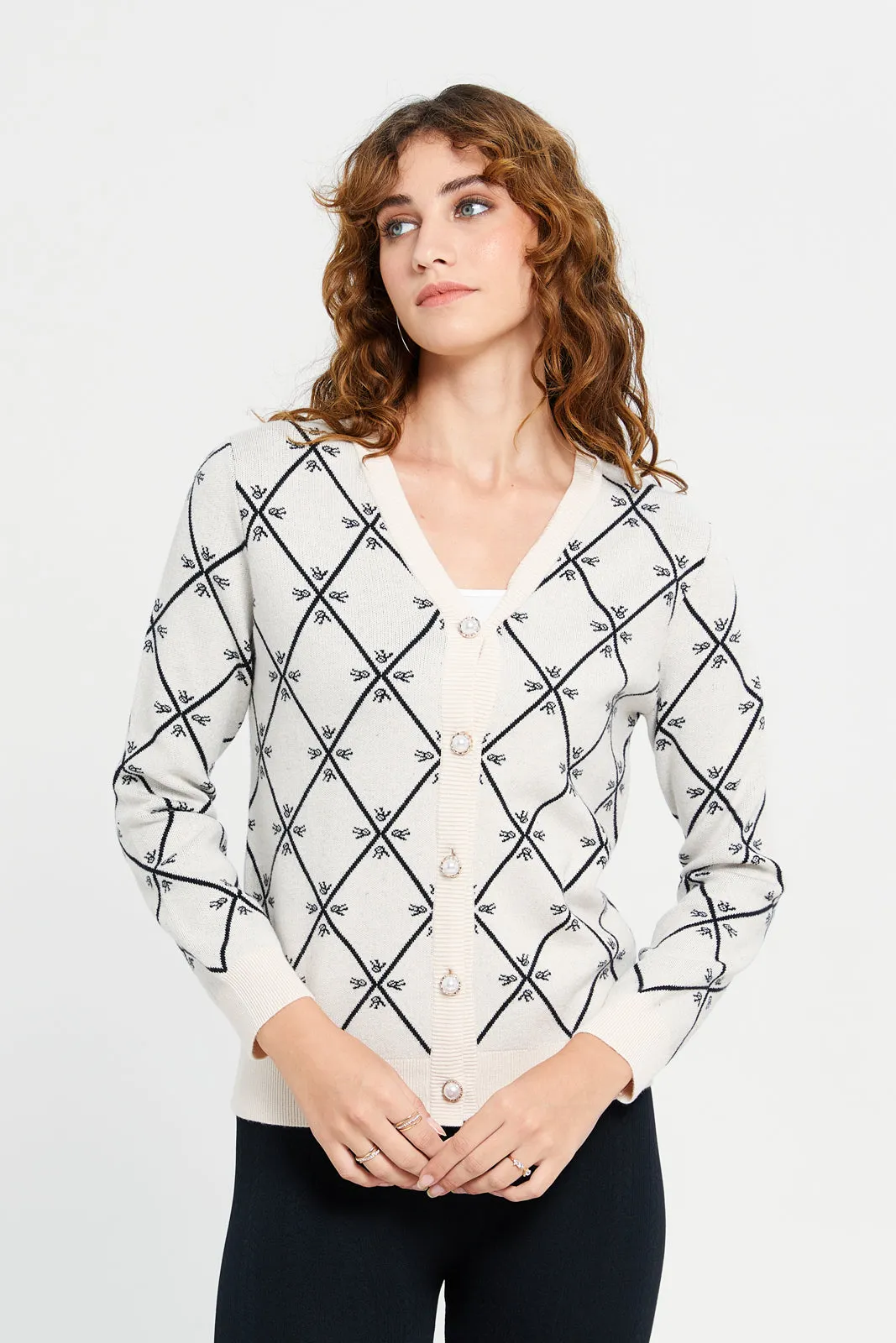 Women Beige Printed Cardigan sold by Redtag