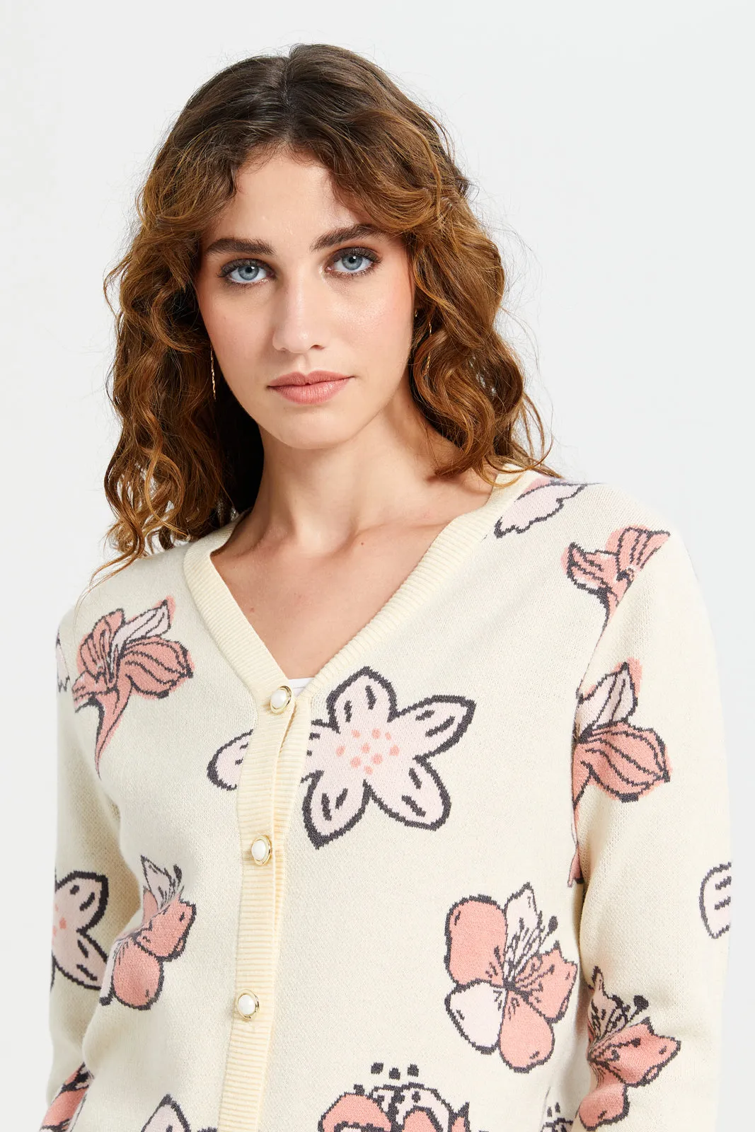 Women Yellow Floral Knitted Cardigan sold by Redtag product image thumbnail 4