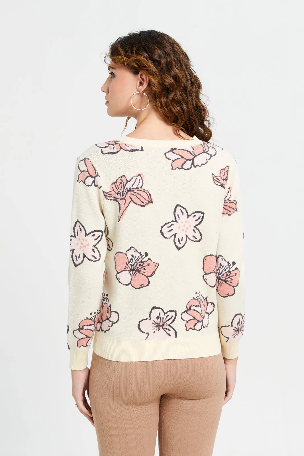 Women Yellow Floral Knitted Cardigan sold by Redtag product image thumbnail 3