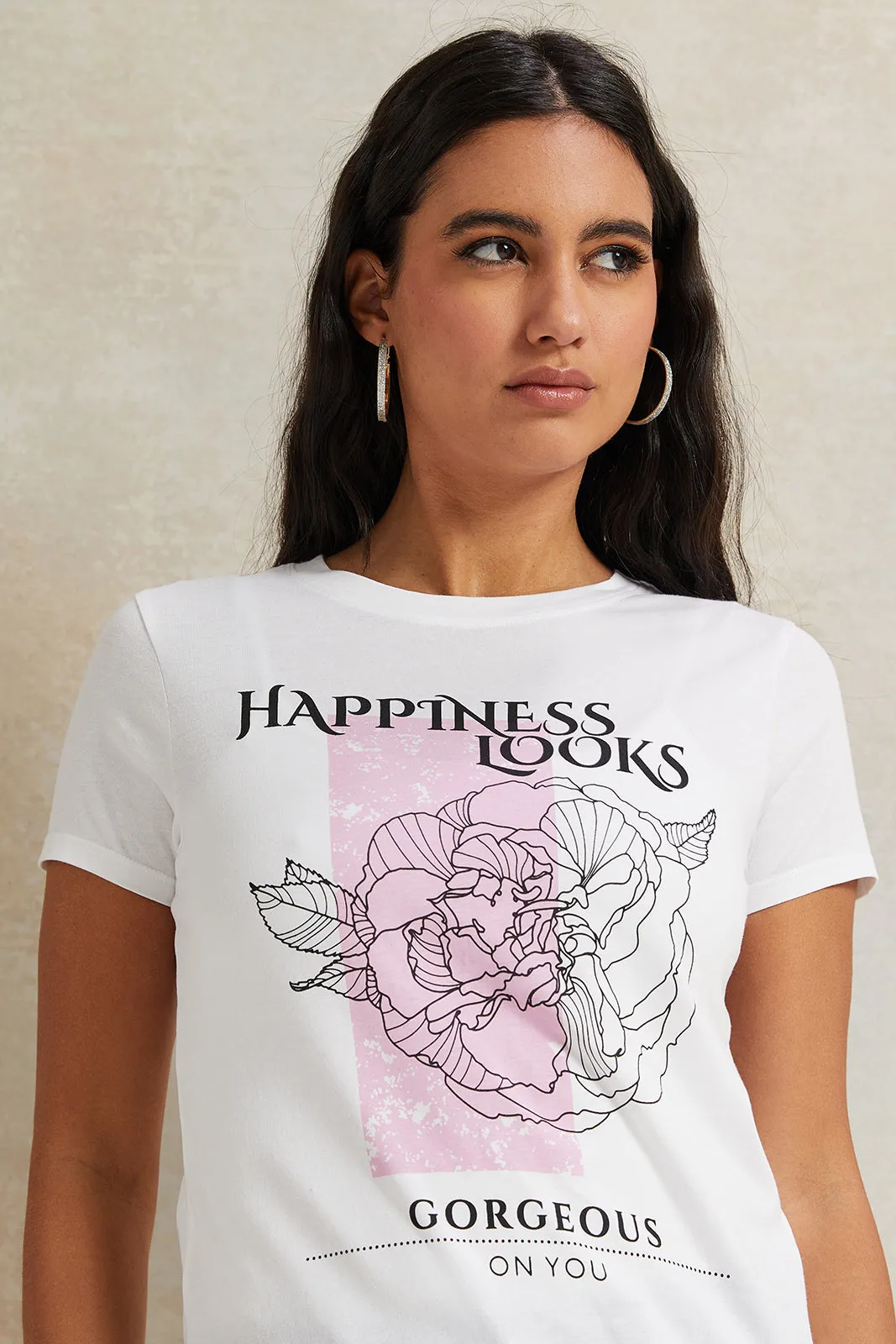 Women White Graphic T-Shirt sold by Redtag product image thumbnail 4