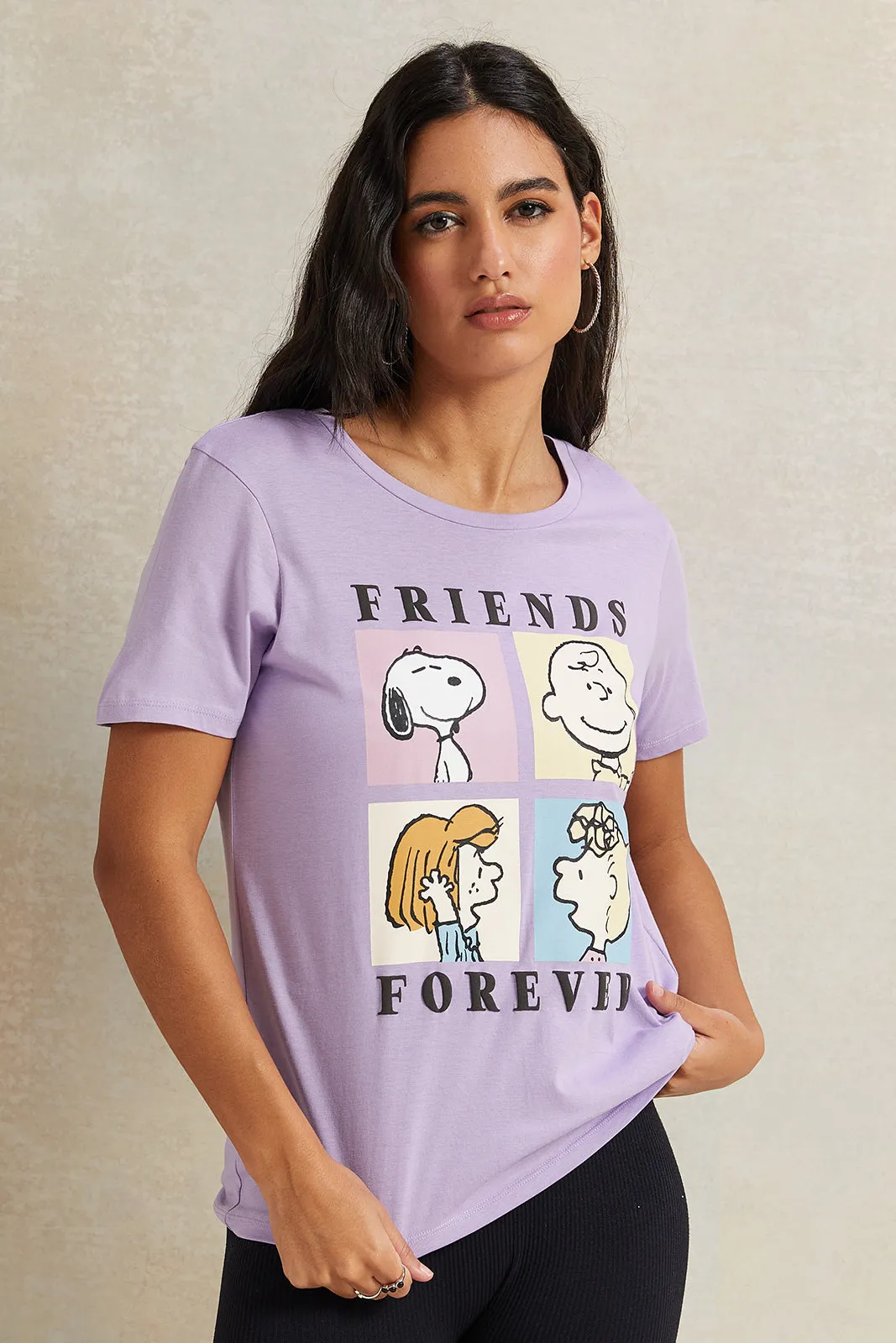 Women Lilac Snoopy Printed T-Shirt sold by Redtag