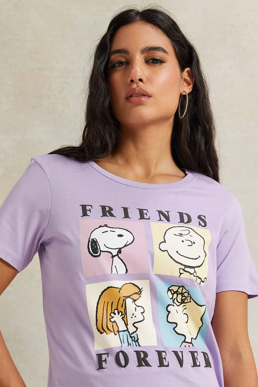 Women Lilac Snoopy Printed T-Shirt sold by Redtag product image thumbnail 4