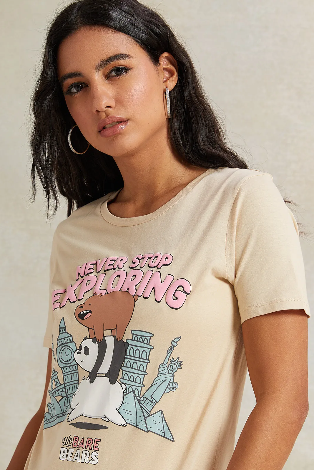 Women Beige We Bare Bears Printed T-Shirt sold by Redtag product image thumbnail 4