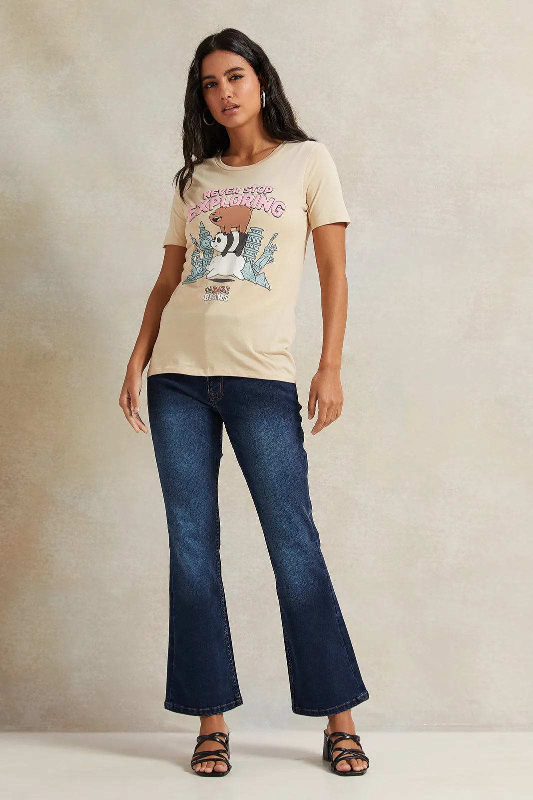 Women Beige We Bare Bears Printed T-Shirt sold by Redtag product image thumbnail 2