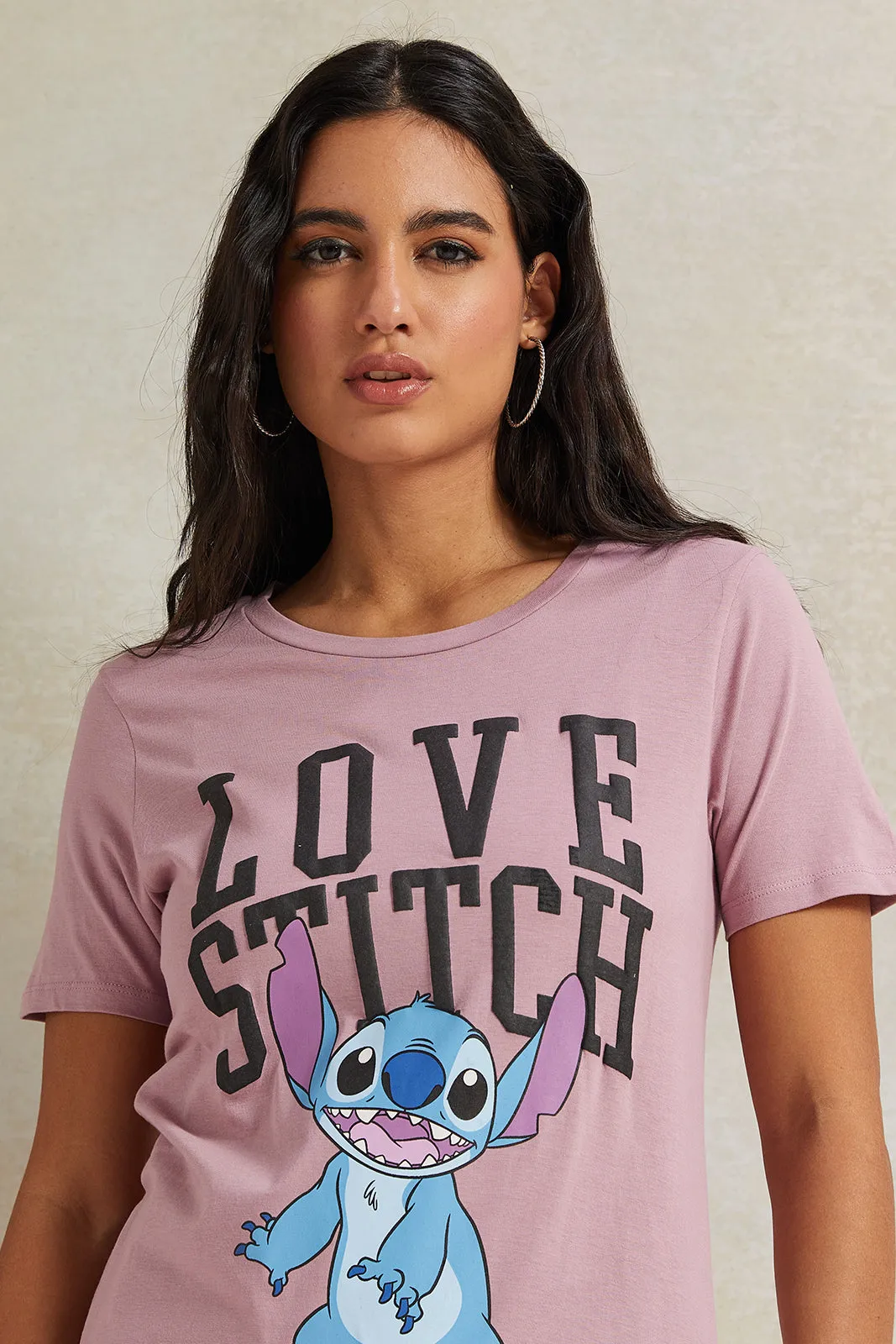 Women Mauve Stitch Printed T-Shirt sold by Redtag product image thumbnail 4