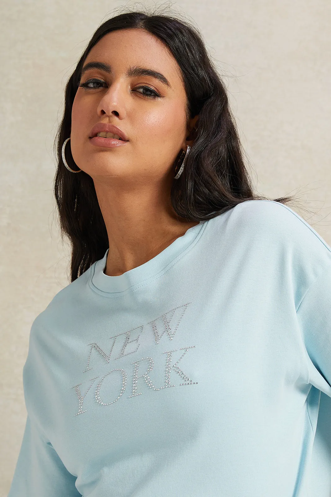 Women Blue Embellished Boxy T-Shirt sold by Redtag product image thumbnail 4