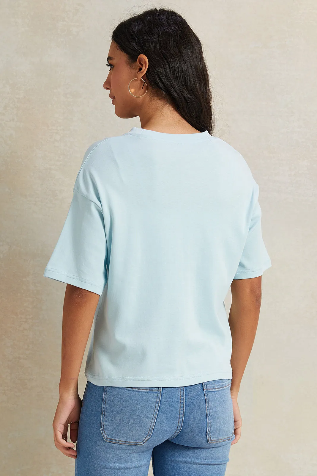 Women Blue Embellished Boxy T-Shirt sold by Redtag product image thumbnail 3