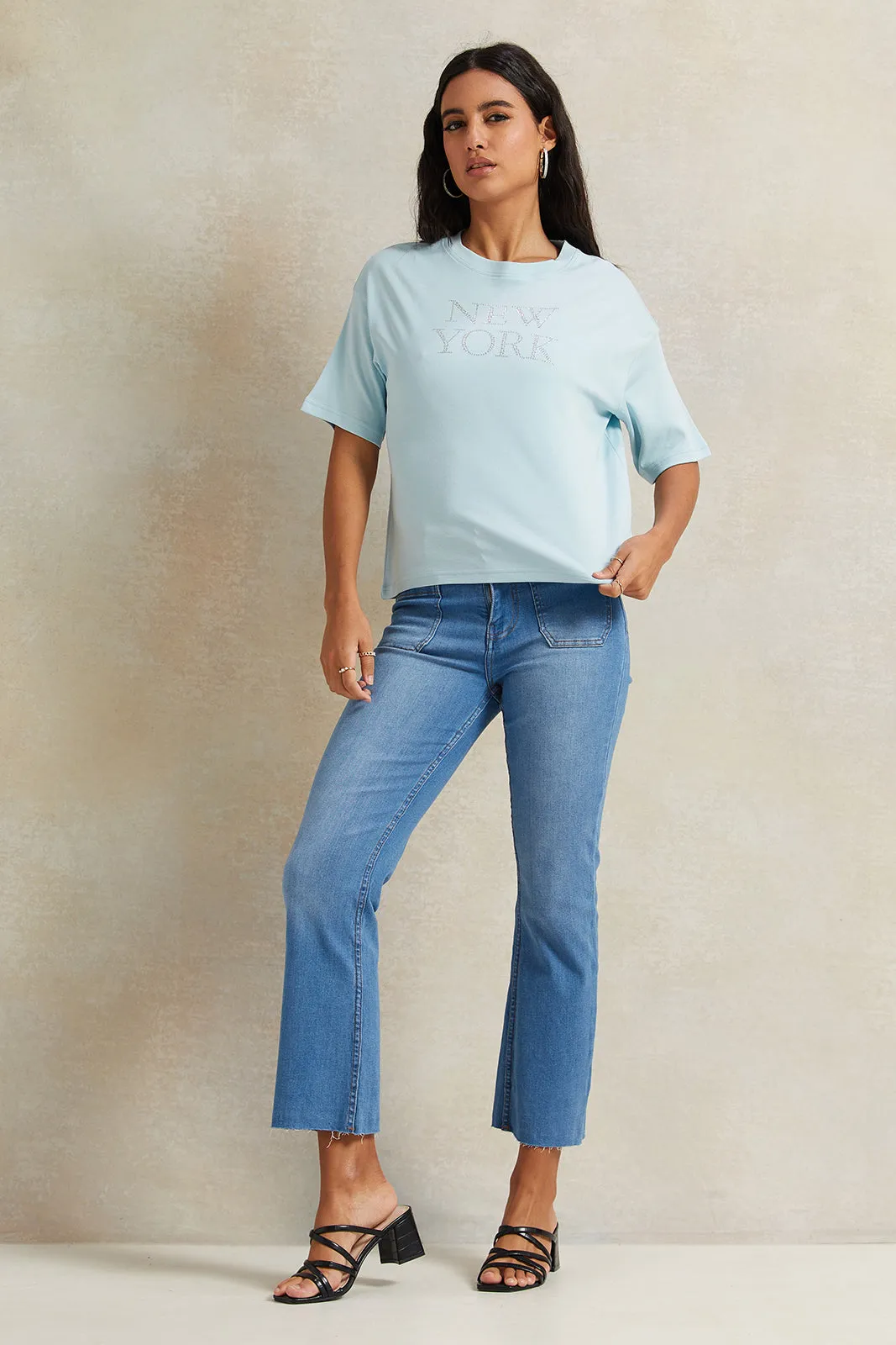 Women Blue Embellished Boxy T-Shirt sold by Redtag product image thumbnail 2