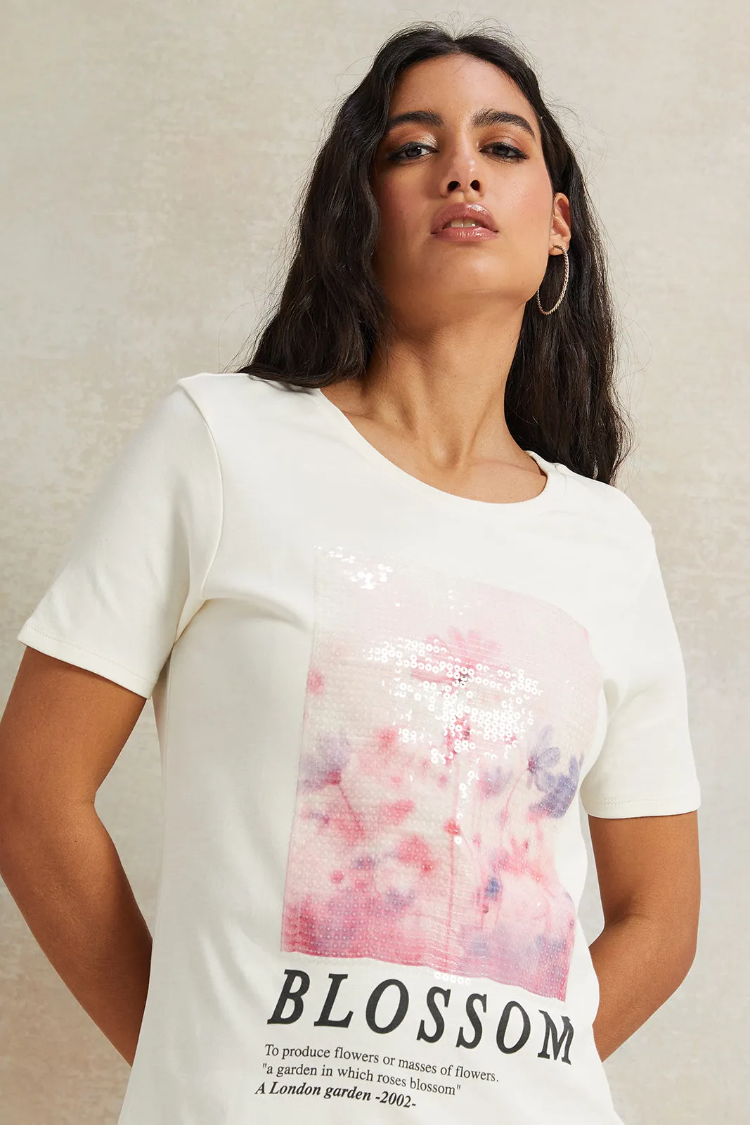Women White Sequence T-Shirt sold by Redtag product image thumbnail 4