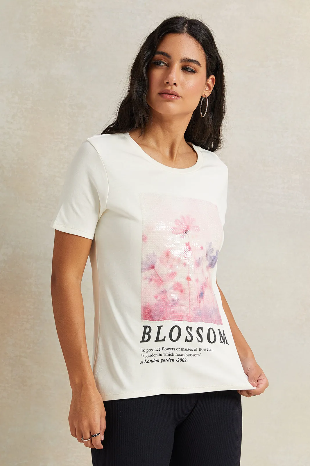 Women White Sequence T-Shirt sold by Redtag