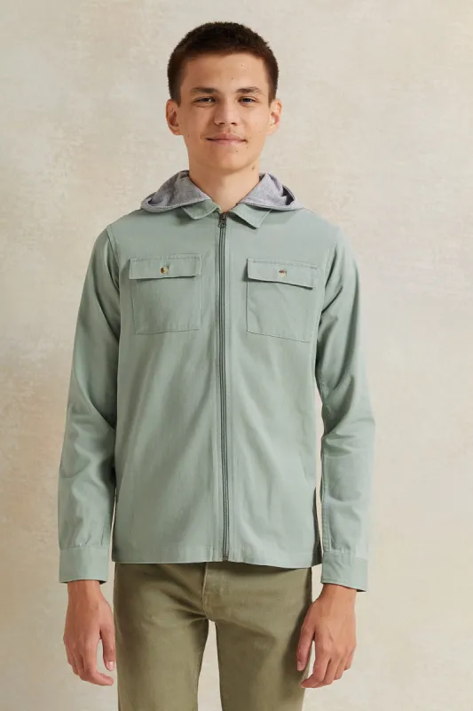 Senior Boys Green Hooded Shirt With Tee (2 Piece) sold by Redtag