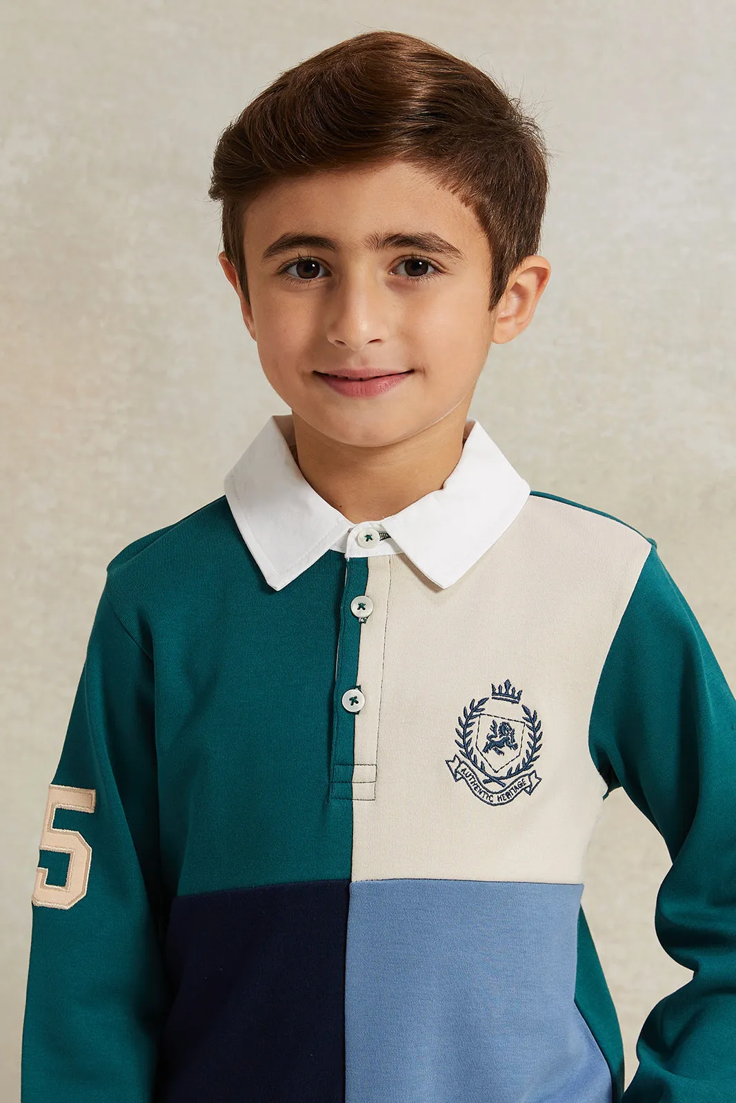 Boys Multicolour Long Sleeve Polo T-Shirt sold by Redtag product image thumbnail 4