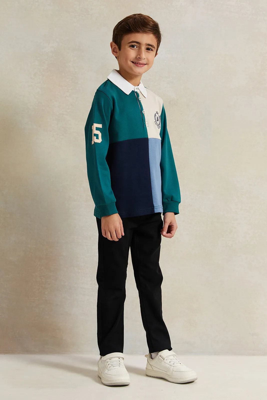 Boys Multicolour Long Sleeve Polo T-Shirt sold by Redtag product image thumbnail 2