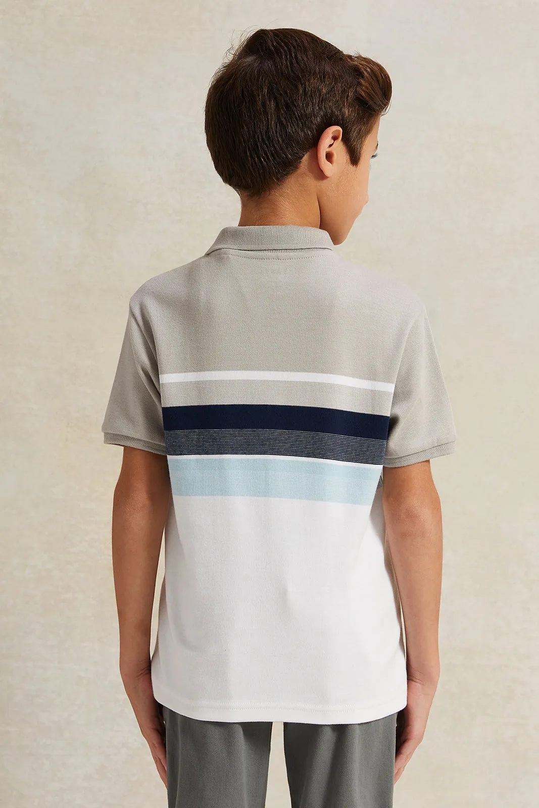 Boys Beige Striped Polo Shirt sold by Redtag product image thumbnail 3