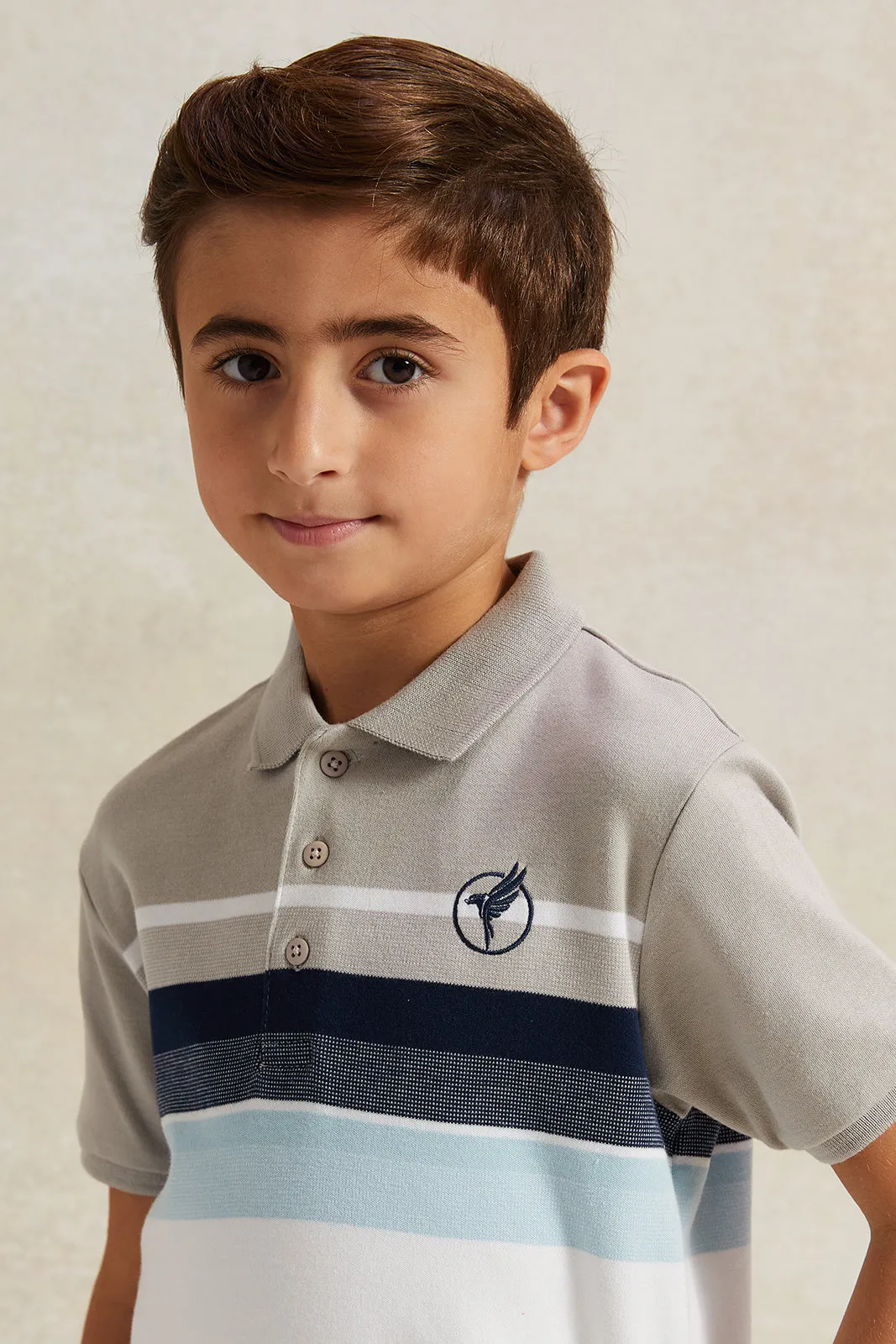 Boys Beige Striped Polo Shirt sold by Redtag product image thumbnail 4