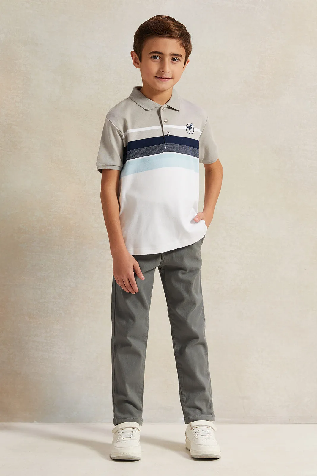 Boys Beige Striped Polo Shirt sold by Redtag product image thumbnail 2