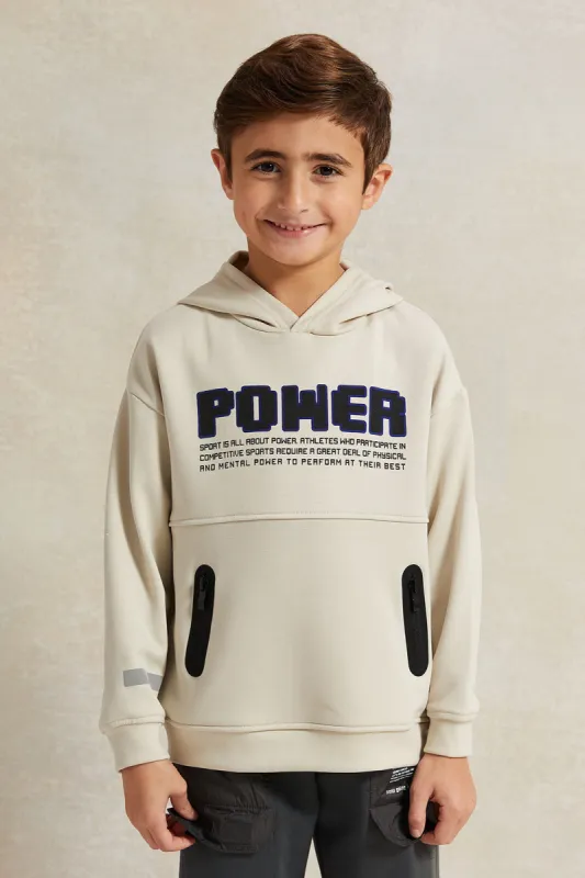 Boys Beige Hooded  Zip Pocket Sweatshirt sold by Redtag
