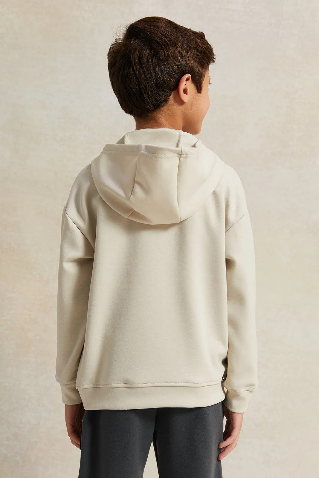 Boys Beige Hooded Zip Pocket Sweatshirt sold by Redtag product image thumbnail 3