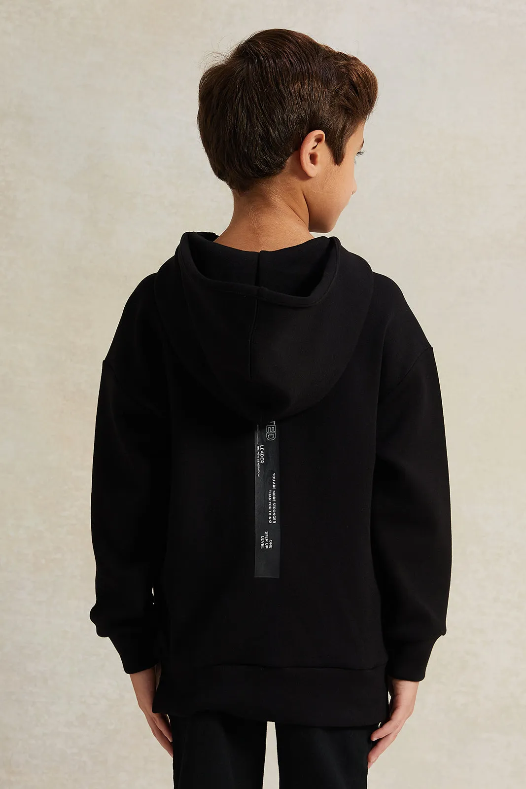 Boys Black Soft Fabric Hooded Sweatshirt sold by Redtag product image thumbnail 3