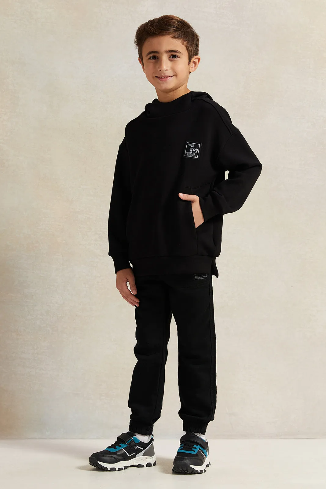 Boys Black Soft Fabric Hooded Sweatshirt sold by Redtag product image thumbnail 2