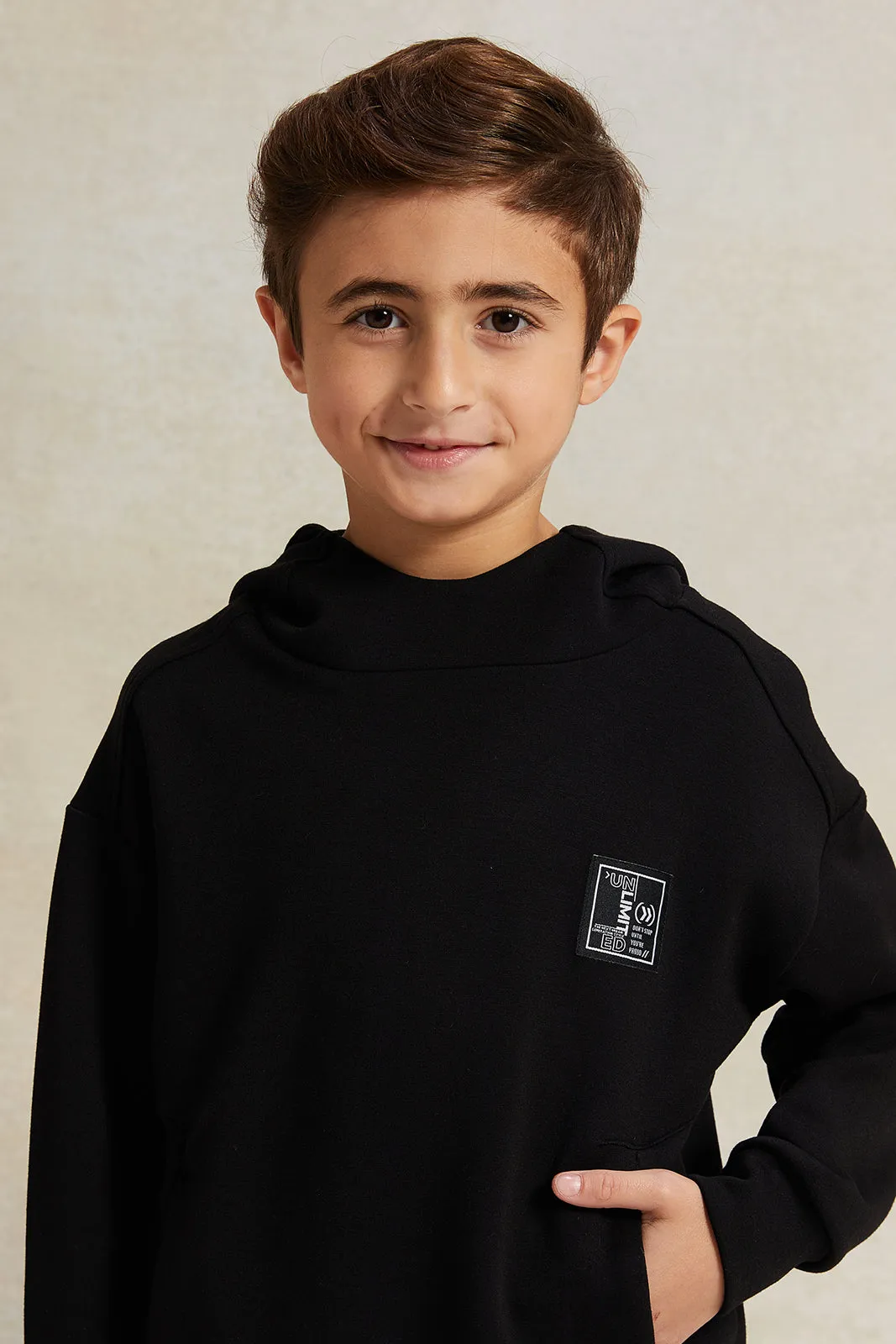 Boys Black Soft Fabric Hooded Sweatshirt sold by Redtag product image thumbnail 4