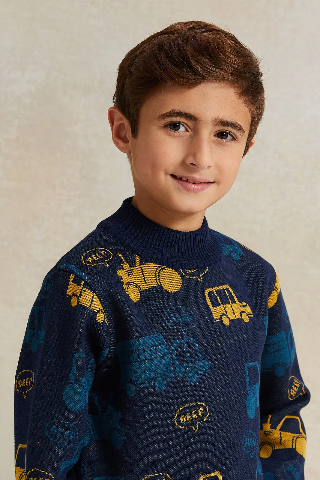 Boys Navy Trucks Print Pullover sold by Redtag product image thumbnail 4