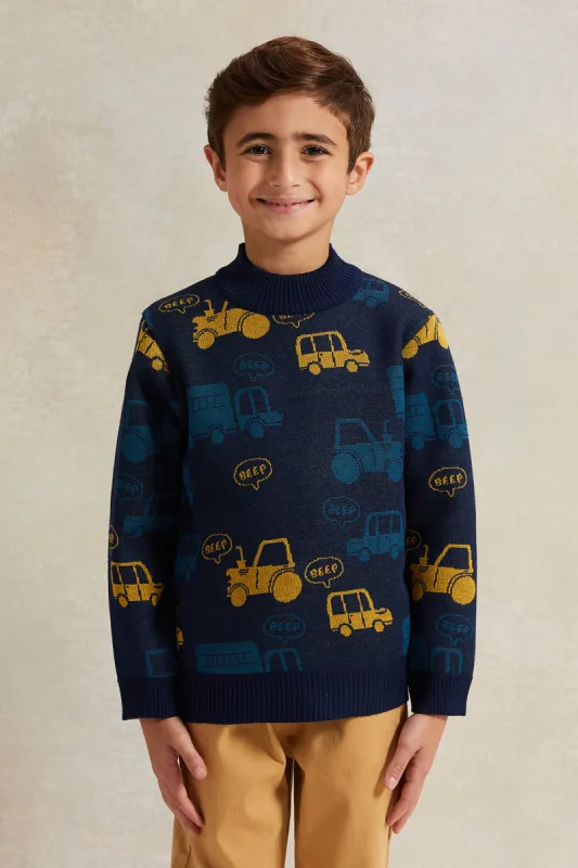Boys Navy Trucks Print Pullover sold by Redtag