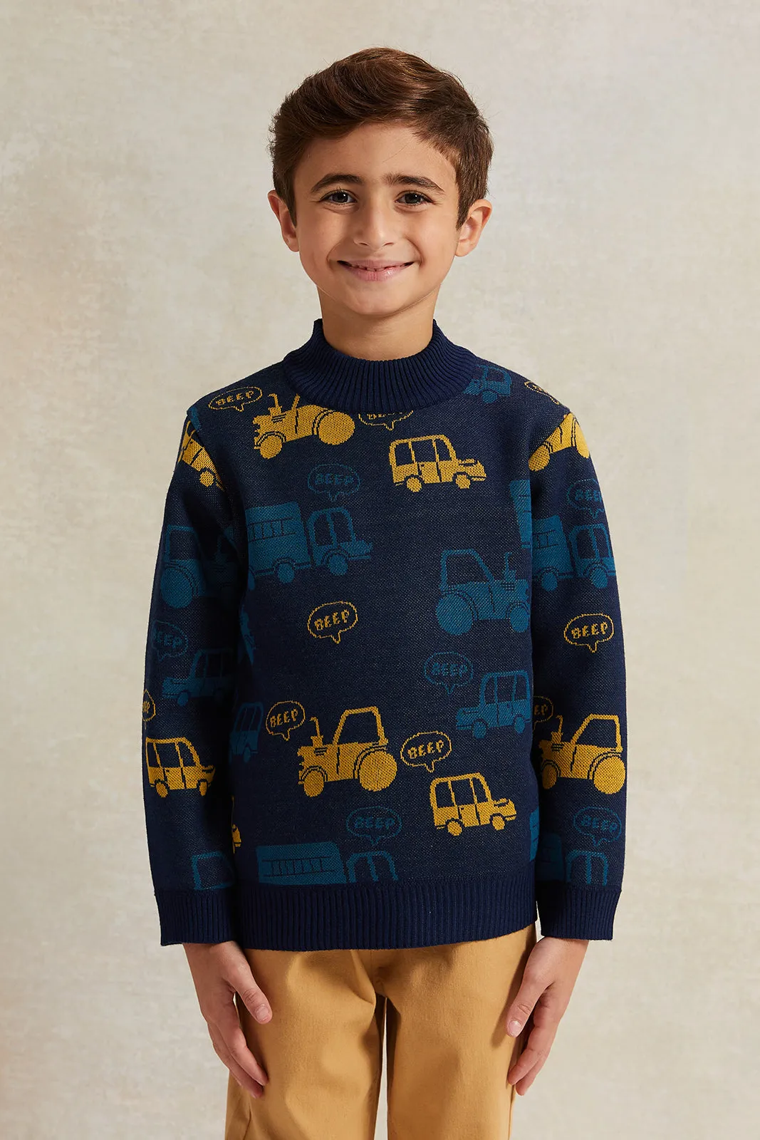 Boys Navy Trucks Print Pullover sold by Redtag